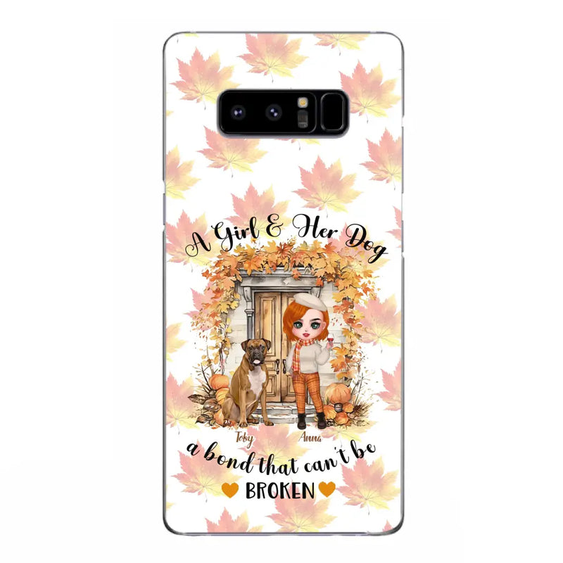 Personalized Fall And Dogs Phone Case - Gift Idea for Dog Lovers - Up to 6 Dogs - A Girl & Her Dogs A Bond That Can't Be Broken - Case For iPhone And Samsung
