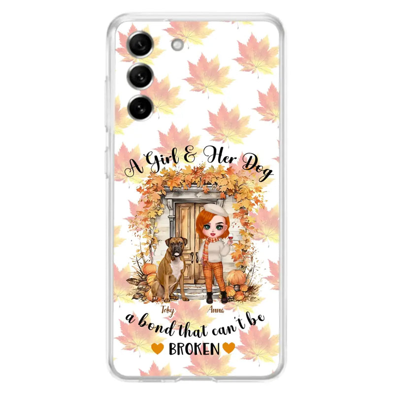 Personalized Fall And Dogs Phone Case - Gift Idea for Dog Lovers - Up to 6 Dogs - A Girl & Her Dogs A Bond That Can't Be Broken - Case For iPhone And Samsung
