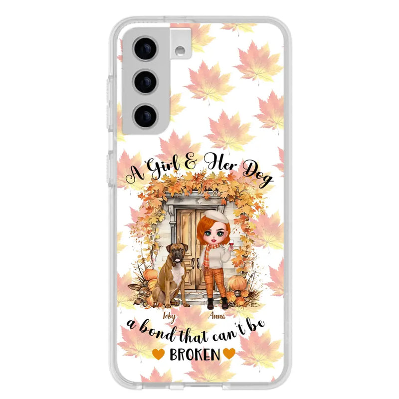 Personalized Fall And Dogs Phone Case - Gift Idea for Dog Lovers - Up to 6 Dogs - A Girl & Her Dogs A Bond That Can't Be Broken - Case For iPhone And Samsung