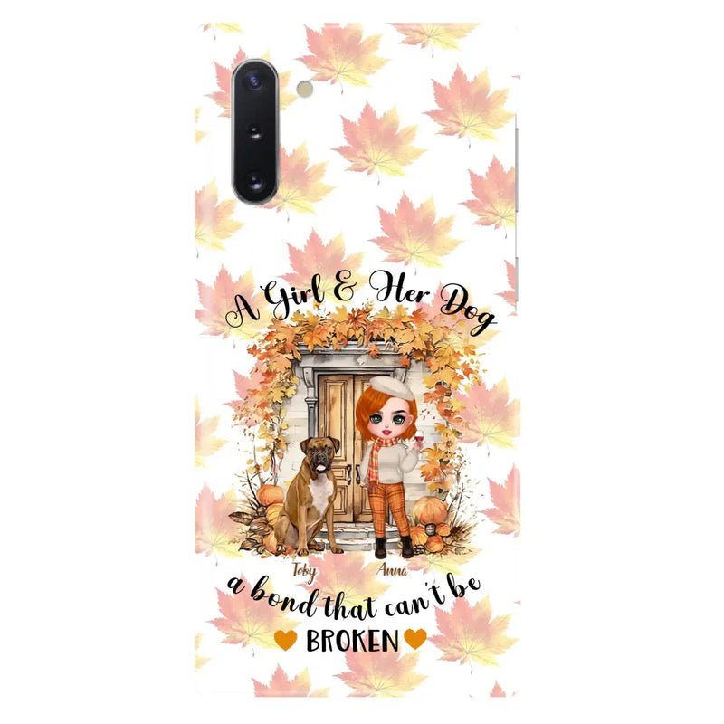 Personalized Fall And Dogs Phone Case - Gift Idea for Dog Lovers - Up to 6 Dogs - A Girl & Her Dogs A Bond That Can't Be Broken - Case For iPhone And Samsung