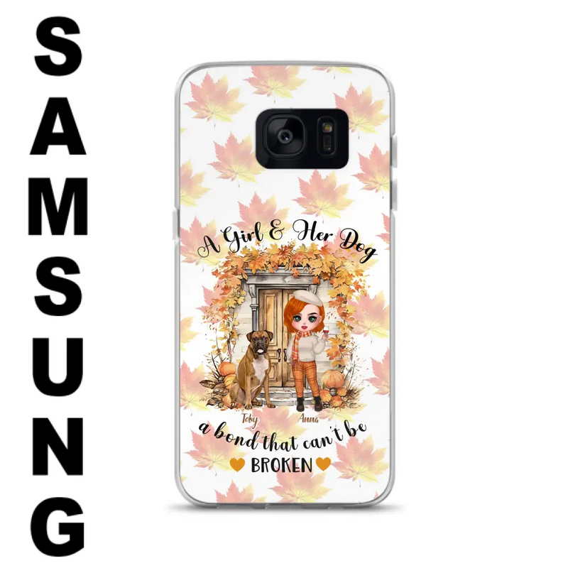 Personalized Fall And Dogs Phone Case - Gift Idea for Dog Lovers - Up to 6 Dogs - A Girl & Her Dogs A Bond That Can't Be Broken - Case For iPhone And Samsung
