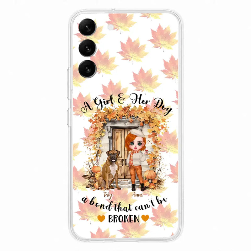 Personalized Fall And Dogs Phone Case - Gift Idea for Dog Lovers - Up to 6 Dogs - A Girl & Her Dogs A Bond That Can't Be Broken - Case For iPhone And Samsung