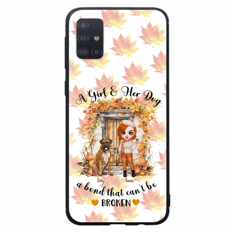 Personalized Fall And Dogs Phone Case - Gift Idea for Dog Lovers - Up to 6 Dogs - A Girl & Her Dogs A Bond That Can't Be Broken - Case For iPhone And Samsung