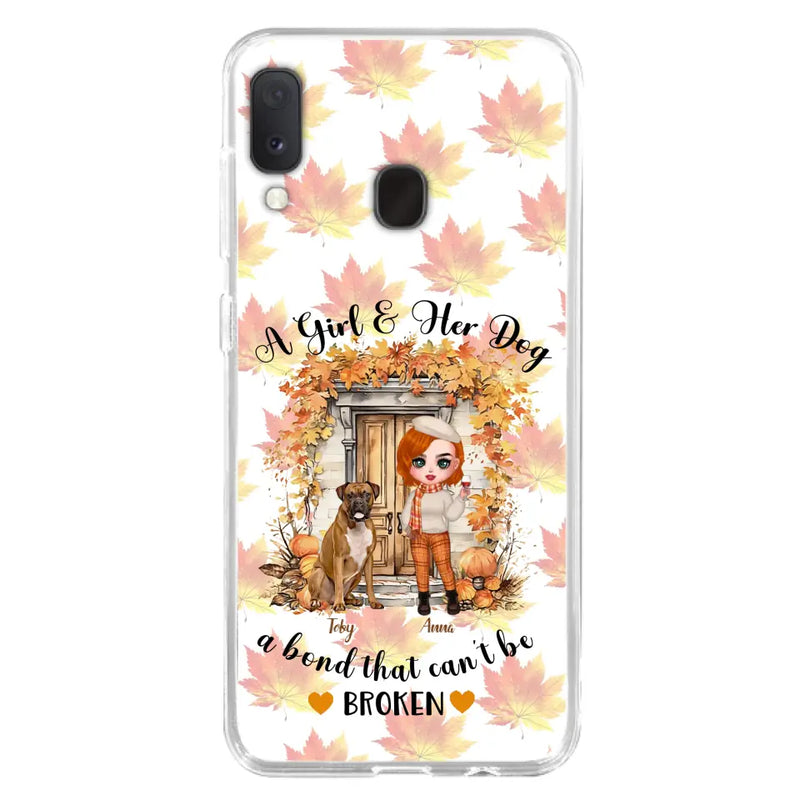 Personalized Fall And Dogs Phone Case - Gift Idea for Dog Lovers - Up to 6 Dogs - A Girl & Her Dogs A Bond That Can't Be Broken - Case For iPhone And Samsung