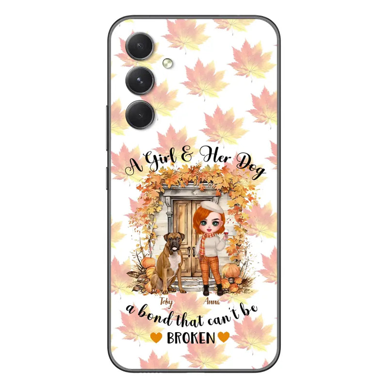 Personalized Fall And Dogs Phone Case - Gift Idea for Dog Lovers - Up to 6 Dogs - A Girl & Her Dogs A Bond That Can't Be Broken - Case For iPhone And Samsung