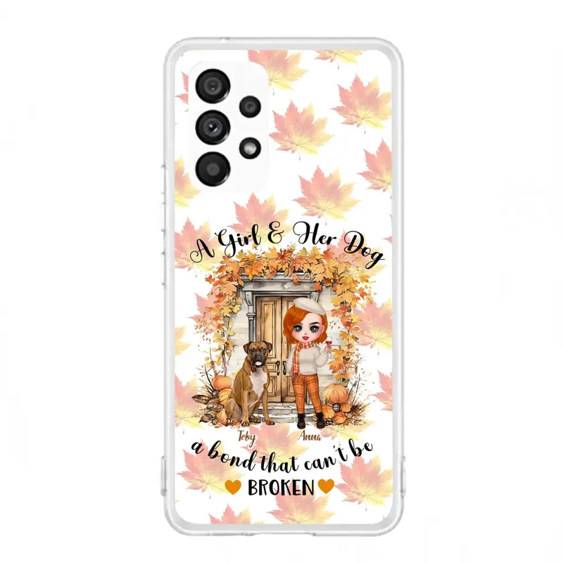 Personalized Fall And Dogs Phone Case - Gift Idea for Dog Lovers - Up to 6 Dogs - A Girl & Her Dogs A Bond That Can't Be Broken - Case For iPhone And Samsung