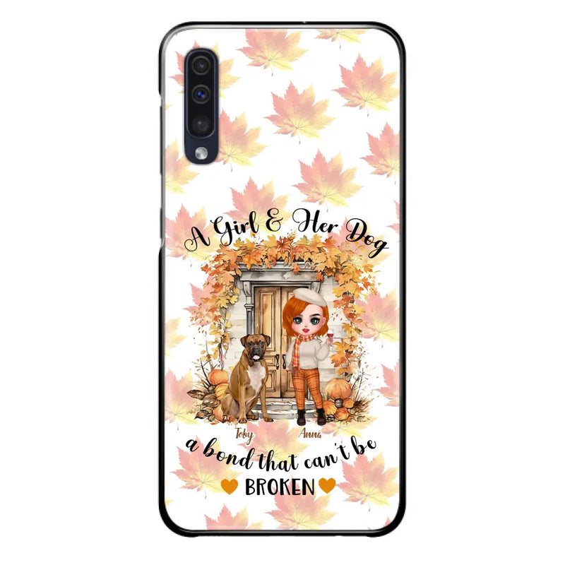 Personalized Fall And Dogs Phone Case - Gift Idea for Dog Lovers - Up to 6 Dogs - A Girl & Her Dogs A Bond That Can't Be Broken - Case For iPhone And Samsung