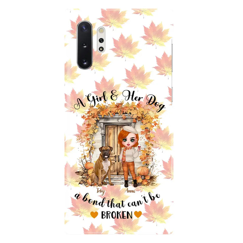 Personalized Fall And Dogs Phone Case - Gift Idea for Dog Lovers - Up to 6 Dogs - A Girl & Her Dogs A Bond That Can't Be Broken - Case For iPhone And Samsung