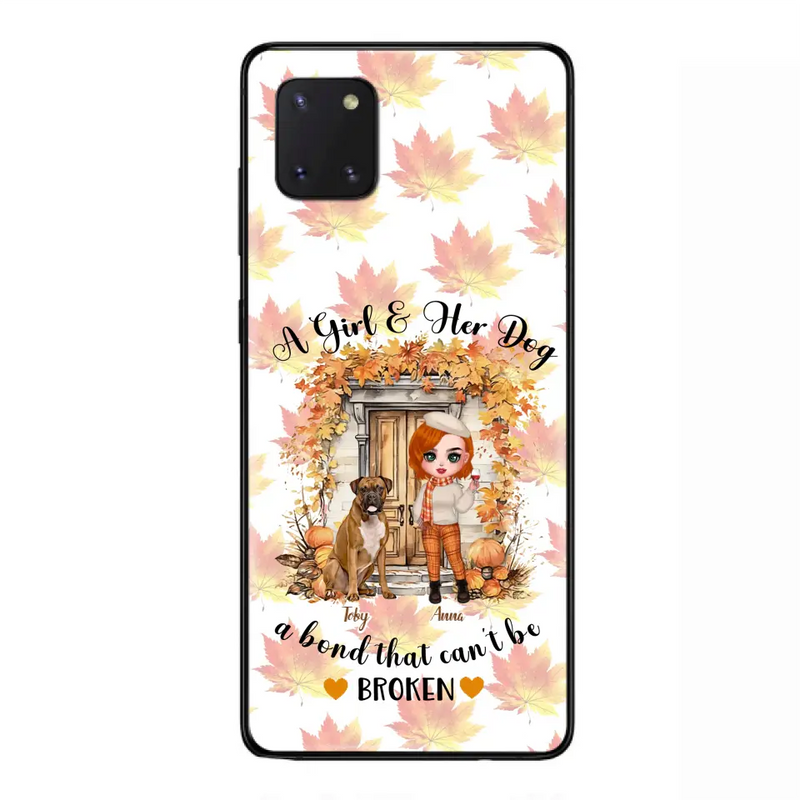 Personalized Fall And Dogs Phone Case - Gift Idea for Dog Lovers - Up to 6 Dogs - A Girl & Her Dogs A Bond That Can't Be Broken - Case For iPhone And Samsung