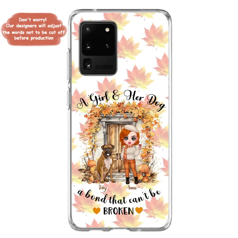 Personalized Fall And Dogs Phone Case - Gift Idea for Dog Lovers - Up to 6 Dogs - A Girl & Her Dogs A Bond That Can't Be Broken - Case For iPhone And Samsung