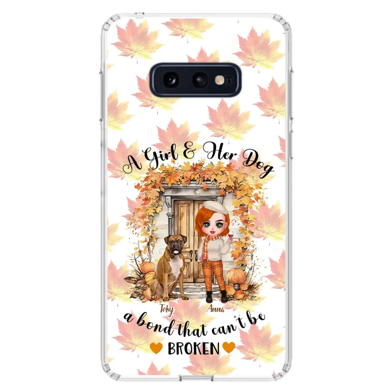 Personalized Fall And Dogs Phone Case - Gift Idea for Dog Lovers - Up to 6 Dogs - A Girl & Her Dogs A Bond That Can't Be Broken - Case For iPhone And Samsung