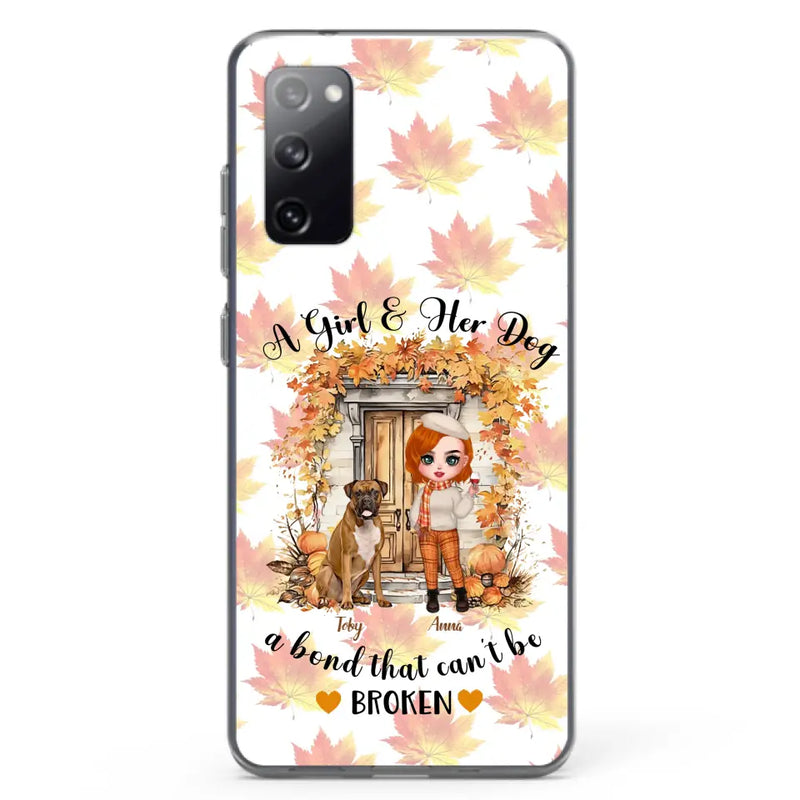 Personalized Fall And Dogs Phone Case - Gift Idea for Dog Lovers - Up to 6 Dogs - A Girl & Her Dogs A Bond That Can't Be Broken - Case For iPhone And Samsung