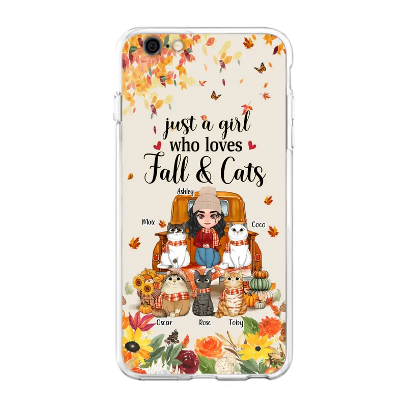Personalized Cat Mom Autumn Phone Case - Gift Idea For Cat Owners - Up to 5 Cats - Case For iPhone/Samsung - Just A Girl Who Loves Fall & Cats