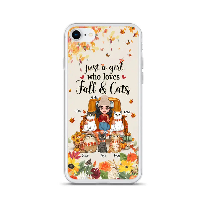 Personalized Cat Mom Autumn Phone Case - Gift Idea For Cat Owners - Up to 5 Cats - Case For iPhone/Samsung - Just A Girl Who Loves Fall & Cats