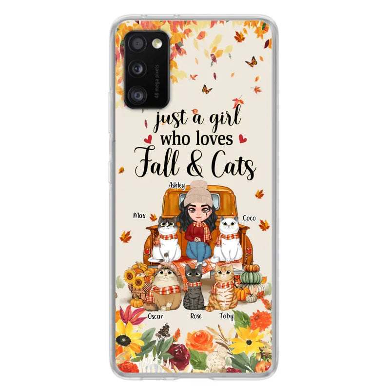 Personalized Cat Mom Autumn Phone Case - Gift Idea For Cat Owners - Up to 5 Cats - Case For iPhone/Samsung - Just A Girl Who Loves Fall & Cats