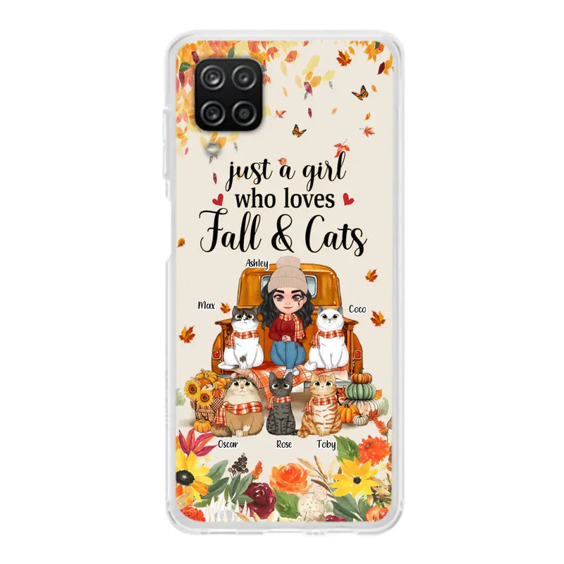 Personalized Cat Mom Autumn Phone Case - Gift Idea For Cat Owners - Up to 5 Cats - Case For iPhone/Samsung - Just A Girl Who Loves Fall & Cats