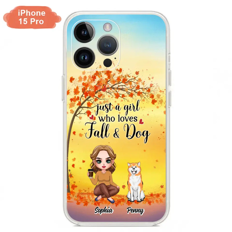 Personalized Dog Mom Phone Case - Gift Idea For Dog Lovers/Autumn Gift - Up to 4 Dogs - Just A Girl Who Loves Fall & Dogs - Case For iPhone/Samsung