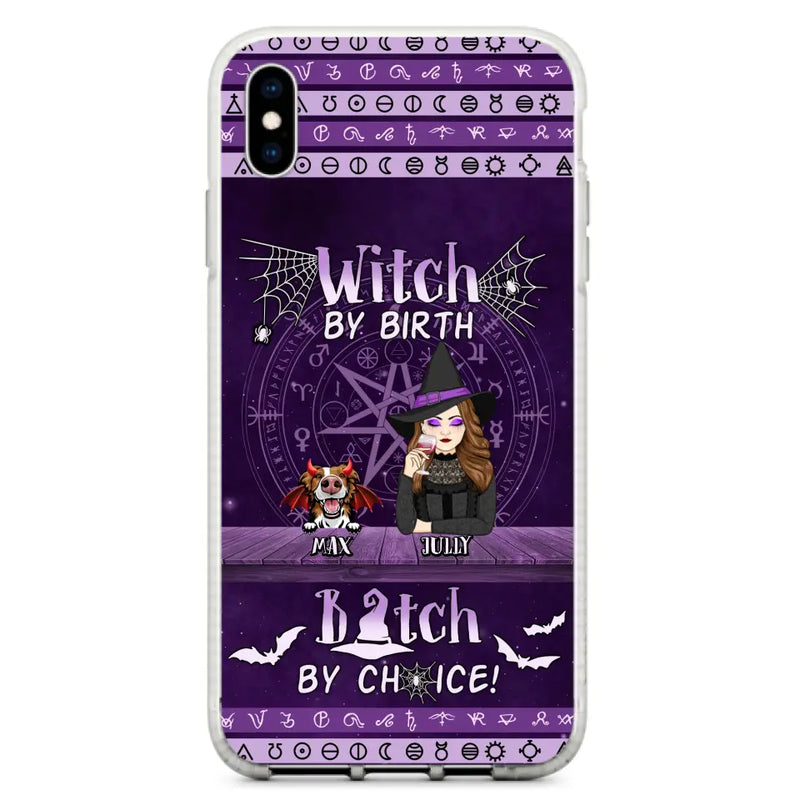 Personalized Witch Phone Case - Halloween Gift Idea for Witch Lovers/Pet Lovers - Up to 3 Dogs/Cats - Witch By Birth - Case For iPhone/Samsung