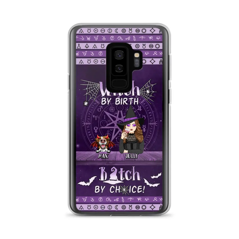 Personalized Witch Phone Case - Halloween Gift Idea for Witch Lovers/Pet Lovers - Up to 3 Dogs/Cats - Witch By Birth - Case For iPhone/Samsung