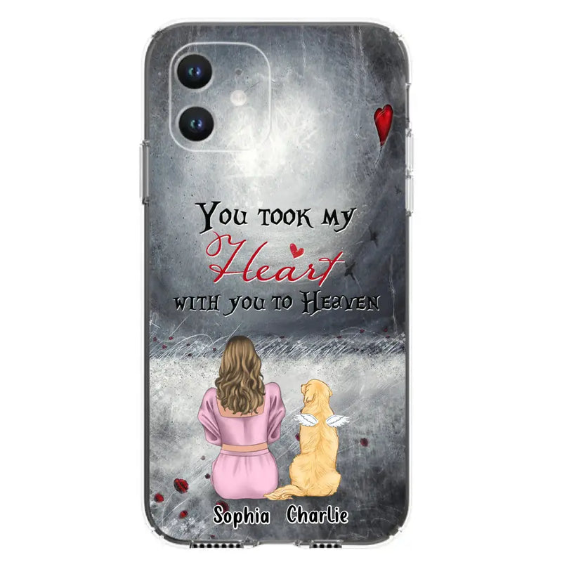 Personalized Memorial Dog Mom Phone Case - Up to 5 Dogs - Memorial Gift Idea for Dog Lovers - You Took My Heart With You To Heaven - Case For iPhone And Samsung