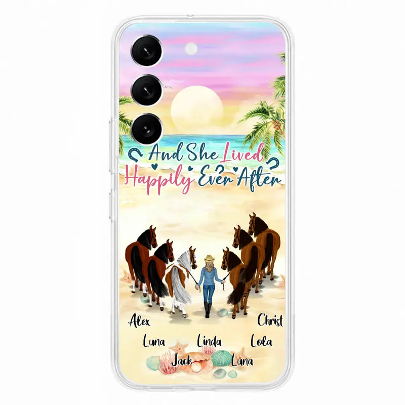 Personalized Horse Girl Phone Case - Up to 6 Horses - Gift Idea for Horse Lovers - And She Lived Happily Ever After - Case for iPhone/Samsung