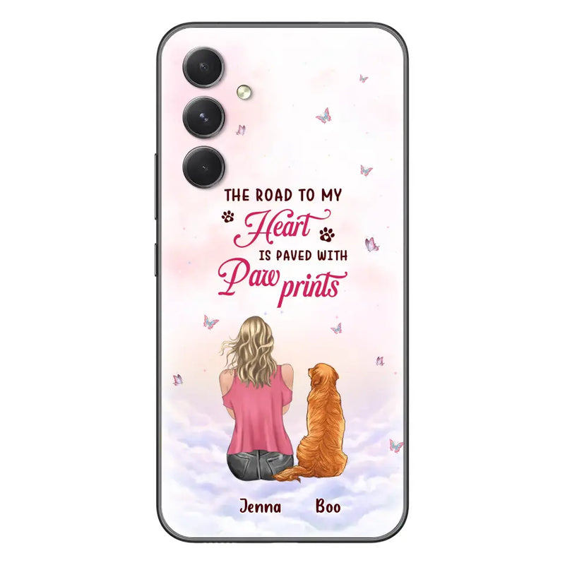 Personalized Dog Mom Phone Case - Up to 5 Dogs - Gift Idea For Dog Lovers - The Road To My Heart Is Paved With Pawprints - Case for iPhone/Samsung