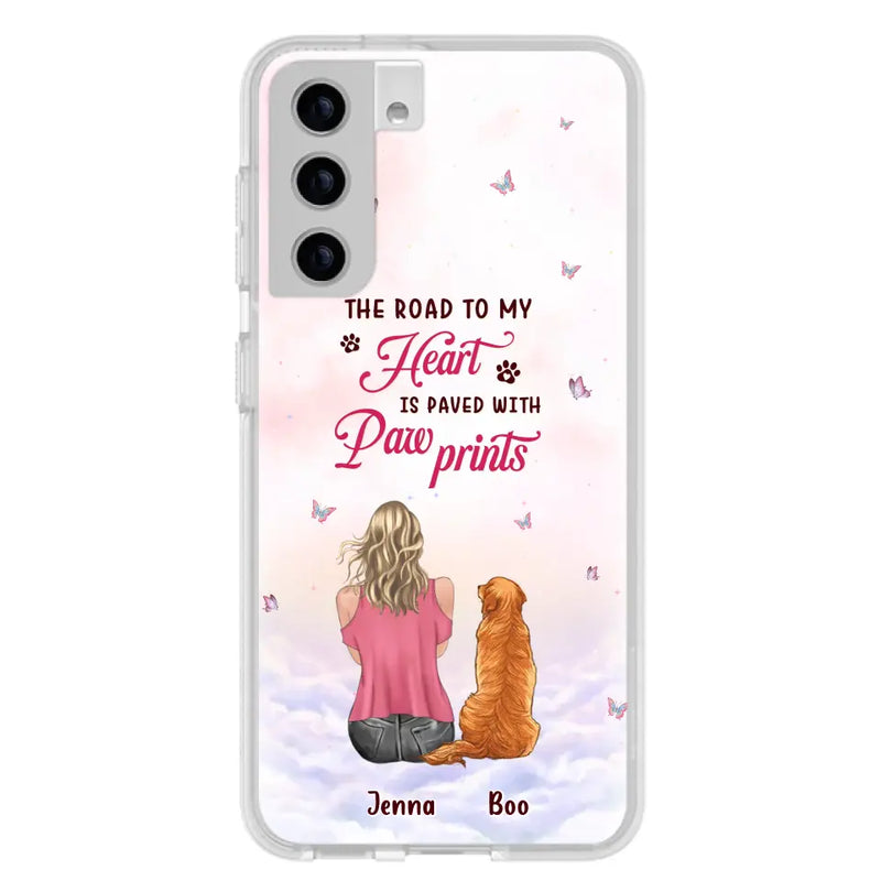 Personalized Dog Mom Phone Case - Up to 5 Dogs - Gift Idea For Dog Lovers - The Road To My Heart Is Paved With Pawprints - Case for iPhone/Samsung
