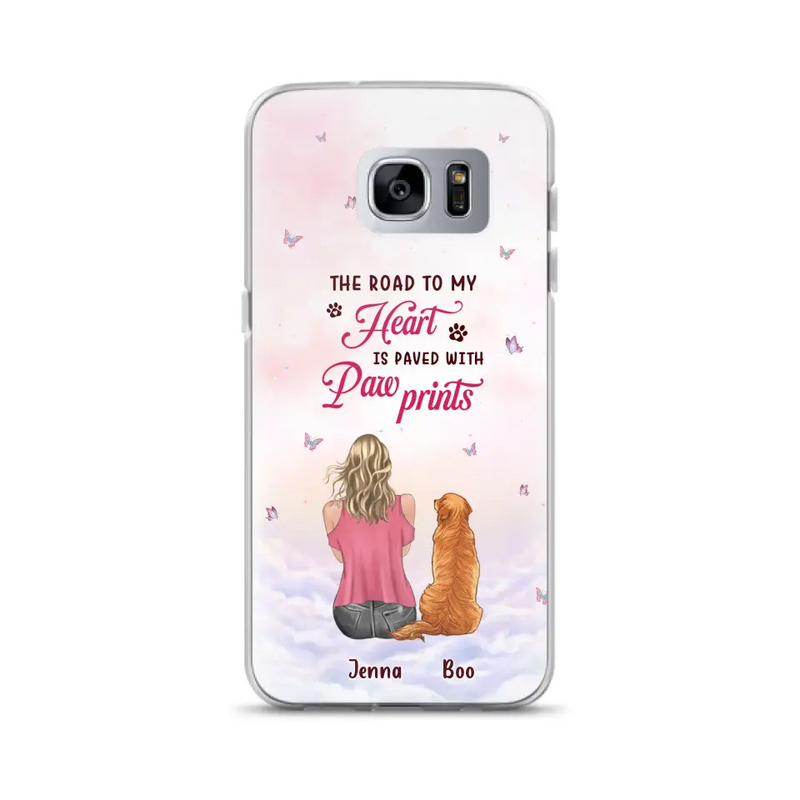 Personalized Dog Mom Phone Case - Up to 5 Dogs - Gift Idea For Dog Lovers - The Road To My Heart Is Paved With Pawprints - Case for iPhone/Samsung