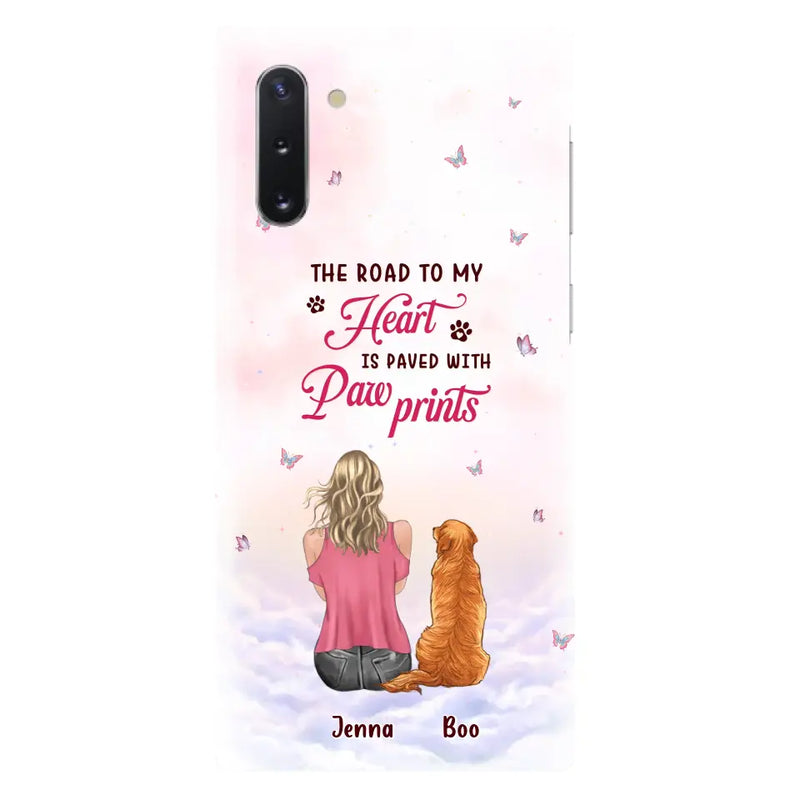 Personalized Dog Mom Phone Case - Up to 5 Dogs - Gift Idea For Dog Lovers - The Road To My Heart Is Paved With Pawprints - Case for iPhone/Samsung