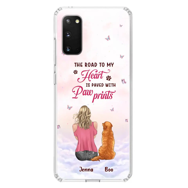 Personalized Dog Mom Phone Case - Up to 5 Dogs - Gift Idea For Dog Lovers - The Road To My Heart Is Paved With Pawprints - Case for iPhone/Samsung