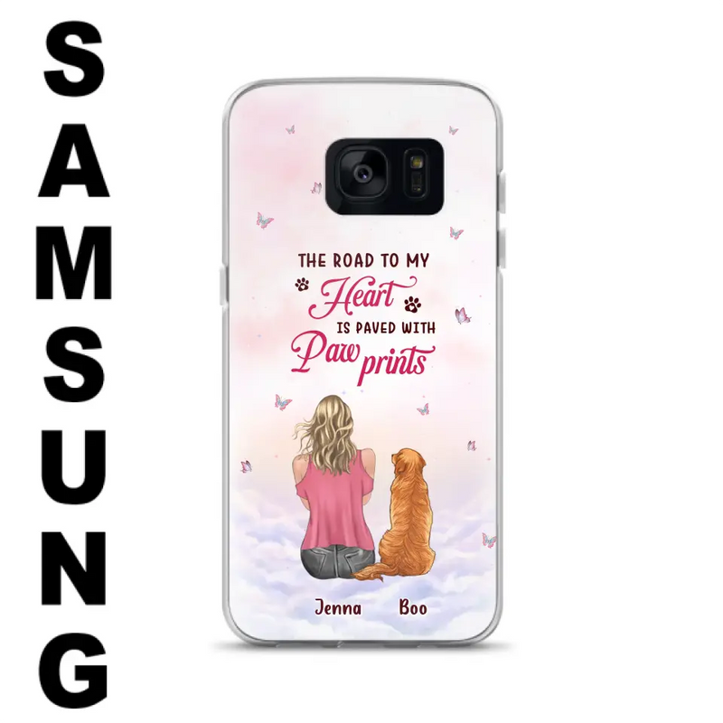 Personalized Dog Mom Phone Case - Up to 5 Dogs - Gift Idea For Dog Lovers - The Road To My Heart Is Paved With Pawprints - Case for iPhone/Samsung