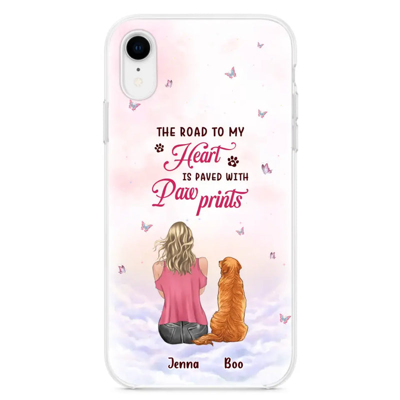 Personalized Dog Mom Phone Case - Up to 5 Dogs - Gift Idea For Dog Lovers - The Road To My Heart Is Paved With Pawprints - Case for iPhone/Samsung