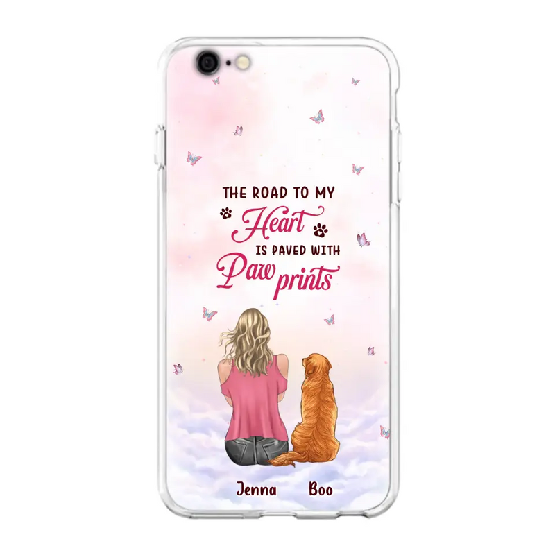 Personalized Dog Mom Phone Case - Up to 5 Dogs - Gift Idea For Dog Lovers - The Road To My Heart Is Paved With Pawprints - Case for iPhone/Samsung