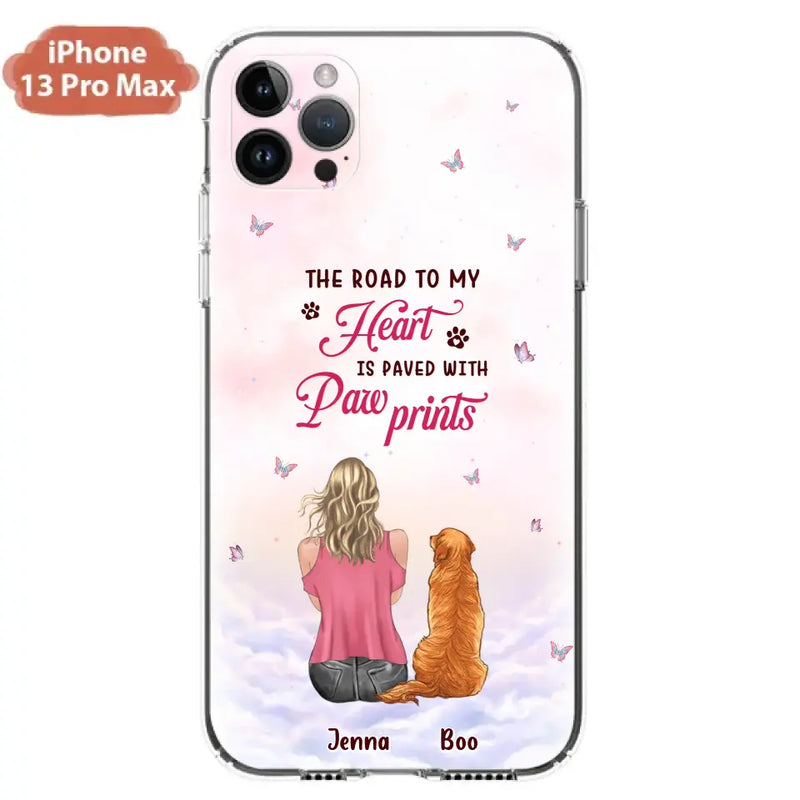 Personalized Dog Mom Phone Case - Up to 5 Dogs - Gift Idea For Dog Lovers - The Road To My Heart Is Paved With Pawprints - Case for iPhone/Samsung