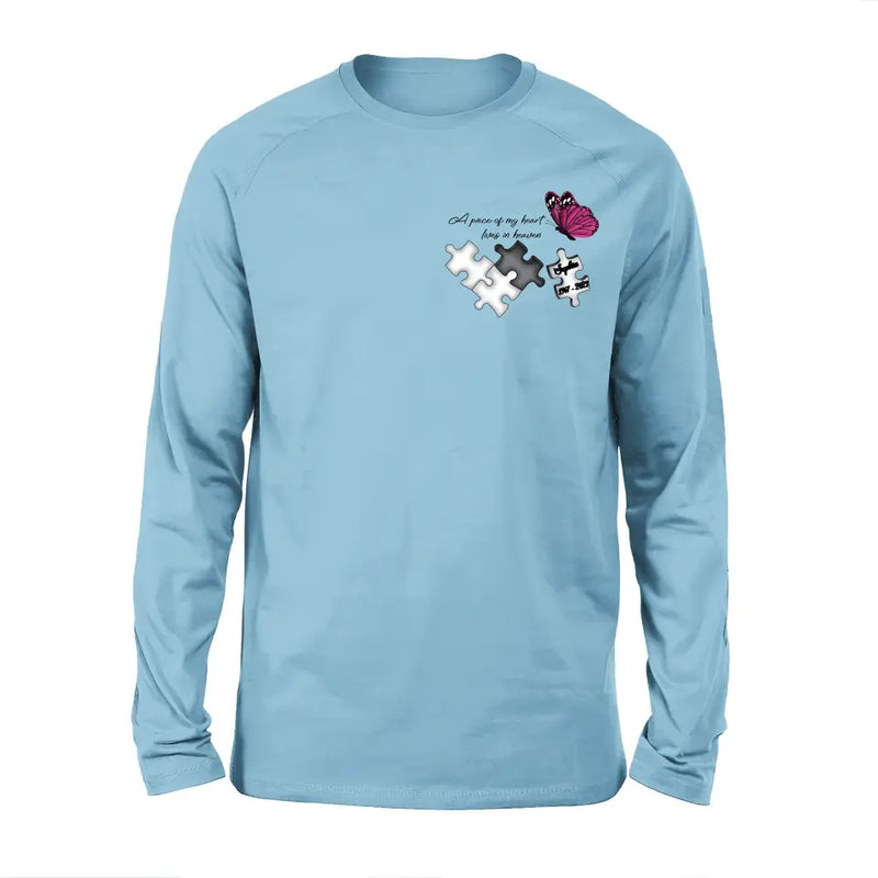 Personalized Memorial Shirt/Hoodie - Memorial Gift Idea for Mother's Day/Father's Day - A Piece Of My Heart Lives In Heaven
