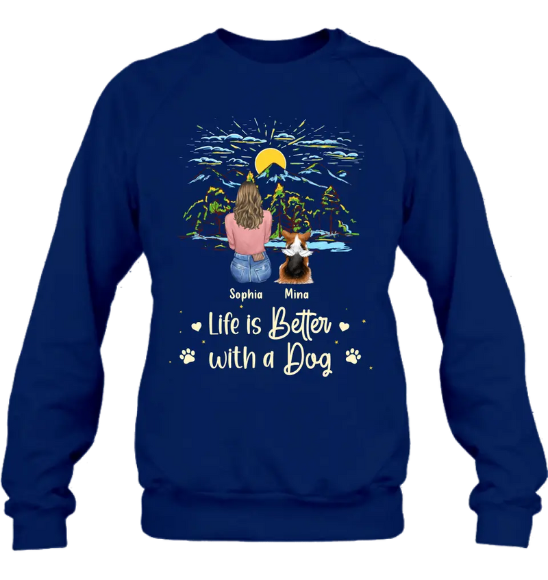 Personalized Pet Shirt/Hoodie - Up to 4 Dogs/Cats/Rabbits - Gift Idea For Pet Lover/Father's Day/Mother's Day - Life Is Better With Dogs