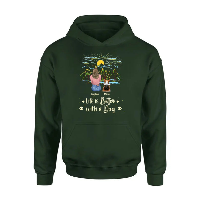 Personalized Pet Shirt/Hoodie - Up to 4 Dogs/Cats/Rabbits - Gift Idea For Pet Lover/Father's Day/Mother's Day - Life Is Better With Dogs