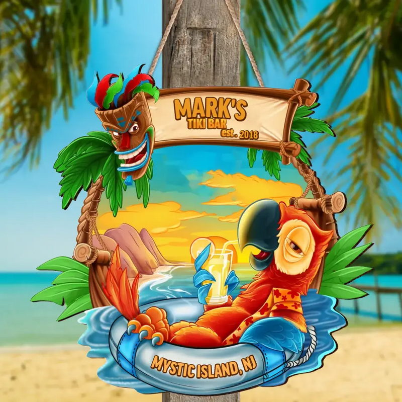 Personalized Funny Tiki Bar Wooden Sign - Summer Gift Idea For Family