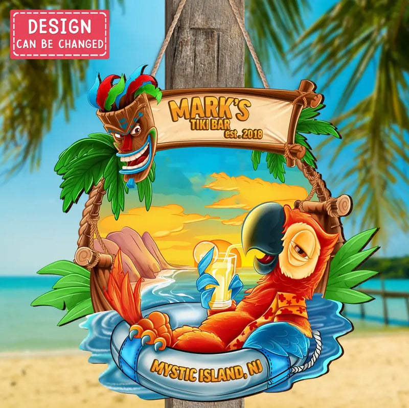 Personalized Funny Tiki Bar Wooden Sign - Summer Gift Idea For Family
