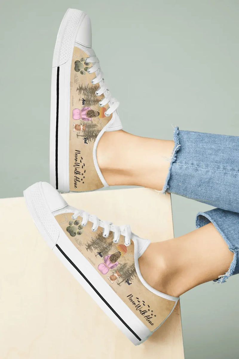 Personalized Dog Mom Canvas Sneakers - Up to 4 Dogs - Mother's Day Gift Idea For Dog Lovers - Never Walk Alone