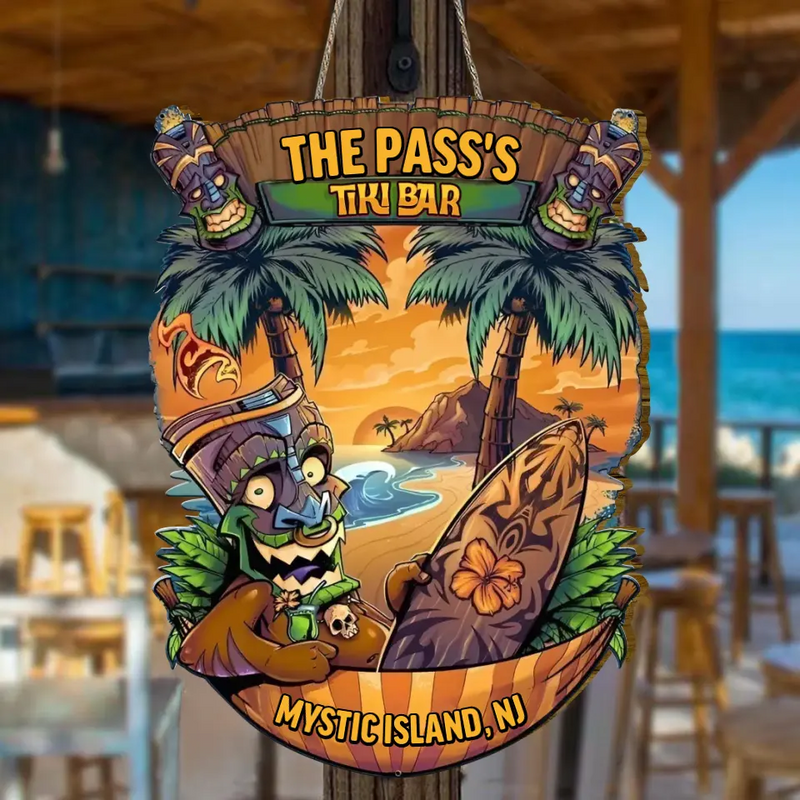 Personalized Tiki Man Hammock Wooden Sign