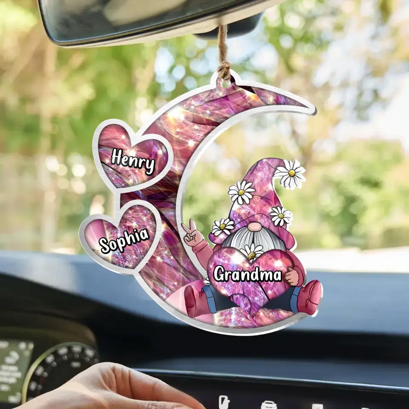 Personalized Sparkling Grandma Nana With Sweet Heart Kids Acrylic Car Ornament - Gift Idea To Grandma/Mother - Up to 5 Kids