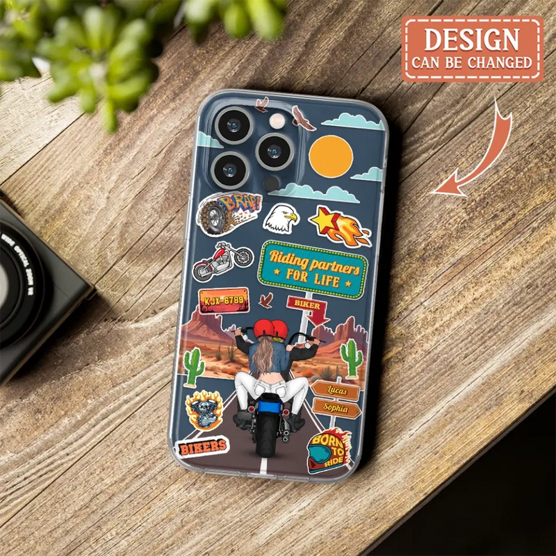 Personalized Motorcycle Couple Phone Case - Gift Idea For Couple/Husband & Wife/Bikers - Transparent Phone Case For iPhone/Samsung