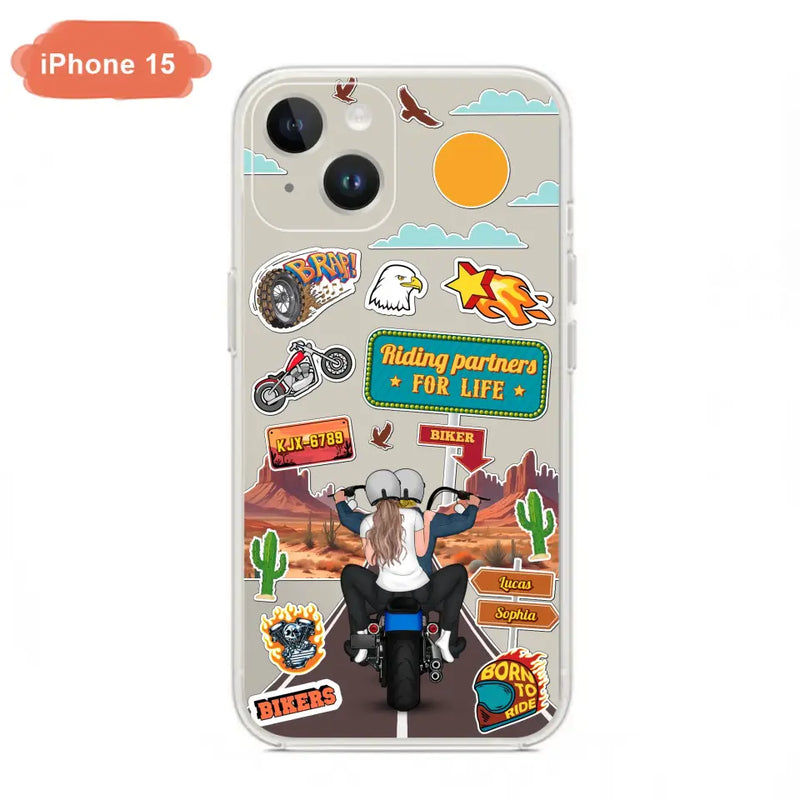 Personalized Motorcycle Couple Phone Case - Gift Idea For Couple/Husband & Wife/Bikers - Transparent Phone Case For iPhone/Samsung