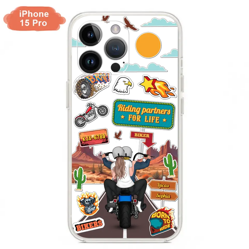 Personalized Motorcycle Couple Phone Case - Gift Idea For Couple/Husband & Wife/Bikers - Transparent Phone Case For iPhone/Samsung