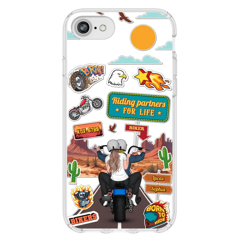 Personalized Motorcycle Couple Phone Case - Gift Idea For Couple/Husband & Wife/Bikers - Transparent Phone Case For iPhone/Samsung