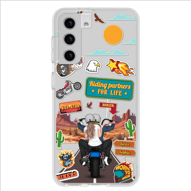 Personalized Motorcycle Couple Phone Case - Gift Idea For Couple/Husband & Wife/Bikers - Transparent Phone Case For iPhone/Samsung