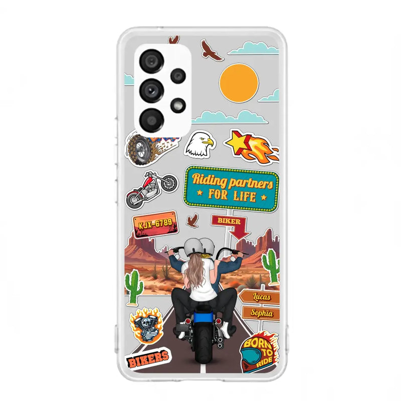 Personalized Motorcycle Couple Phone Case - Gift Idea For Couple/Husband & Wife/Bikers - Transparent Phone Case For iPhone/Samsung