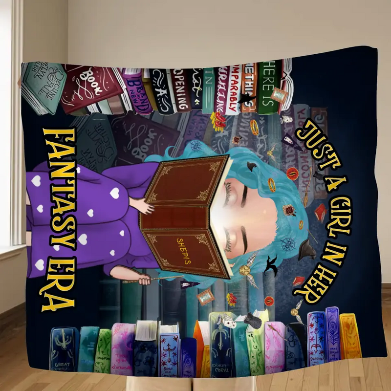 Personalized Reading Book Quilt/Fleece Throw Blanket - Gift Idea For Books Lover - Just A Girl In Her Fantasy Era
