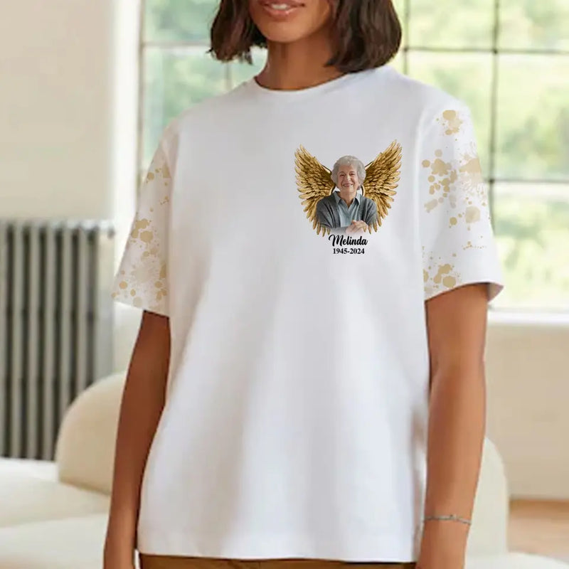 Personalized Memorial AOP T-shirt - Upload Photo - Memorial Gift Idea For Family Member - My Mind Still Talks To You And My Heart Still Looks For You